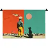 Retro - Jongen - Hond - Rood - Groen Wandkleed katoen klein -zz3d