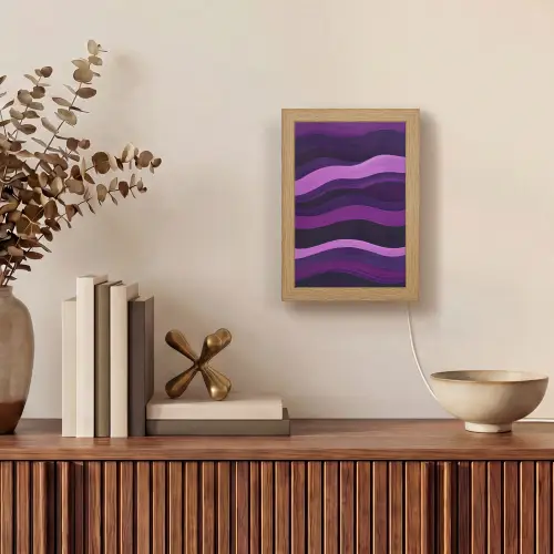 Lijnen - Golven - Paars - Abstract Light Box met kabel (Tafellamp) klein -sfeer2