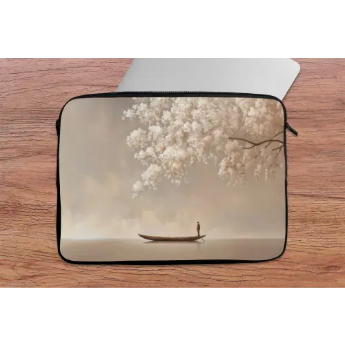 Bloesems - Wit - Boot - Minimalistisch laptophoes neopreen klein -tafel