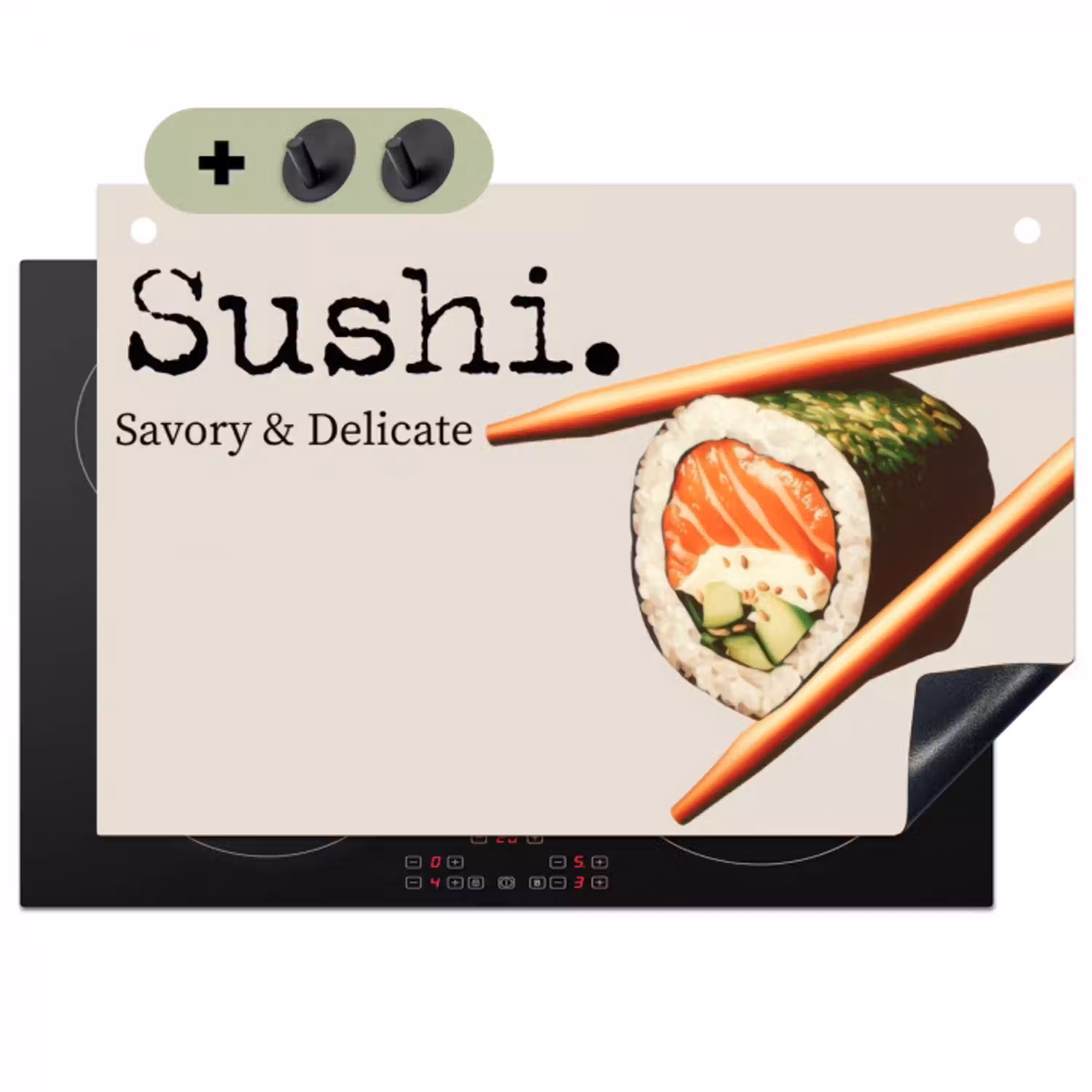 Sushi - Zalm - Rijst - Japans Inductie beschemer met haakjes klein -3d