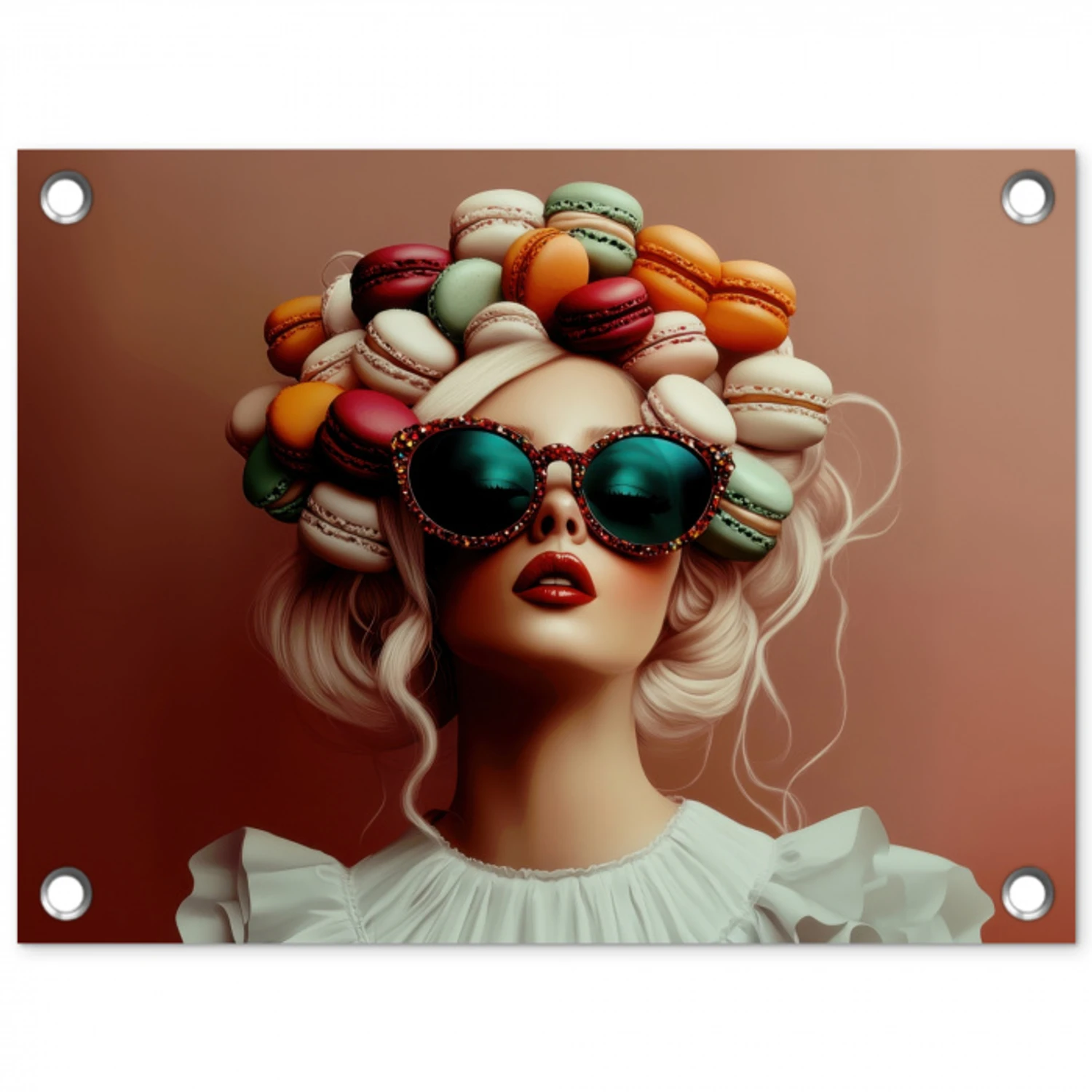 Vrouw - Macarons - Bril tuinposter los doek klein -3d