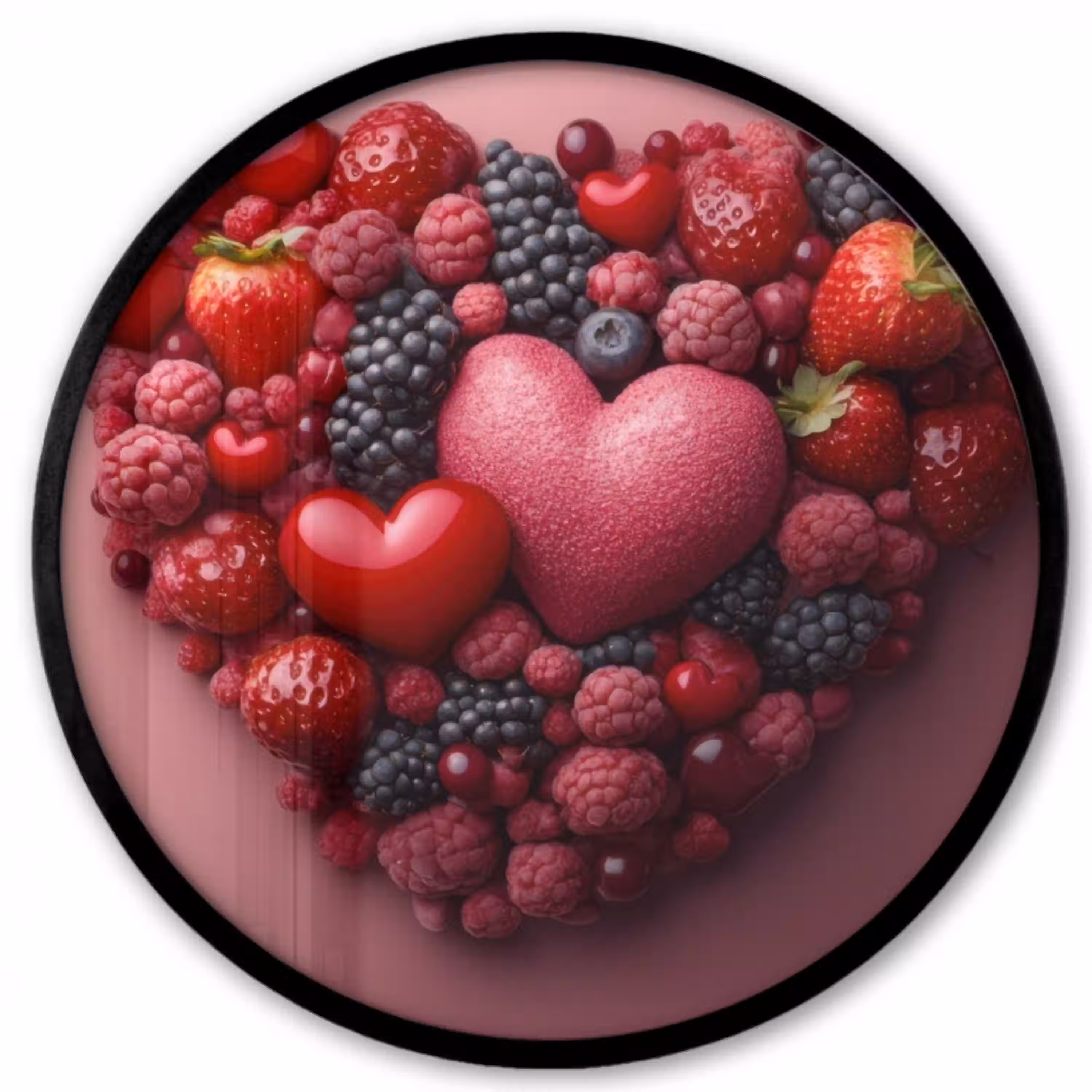 Fruit - Hartjes - Aardbeien - Frambozen - Bosbessen Fotolijst rond zonder passe partout klein -3d