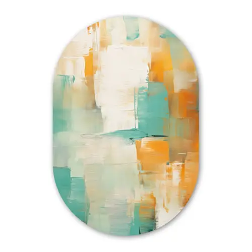 Kunst - Abstract - Blauw - Wit Wandcirkel Ovaal Forex klein -3d