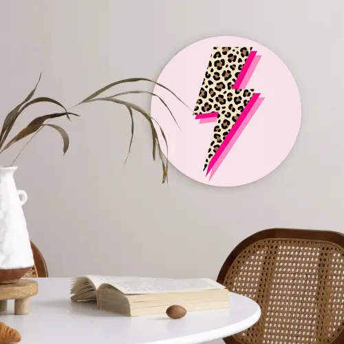 Stippen - Roze - Bliksem Wandcirkel kunststof plaat 5mm dik klein -sfeer4