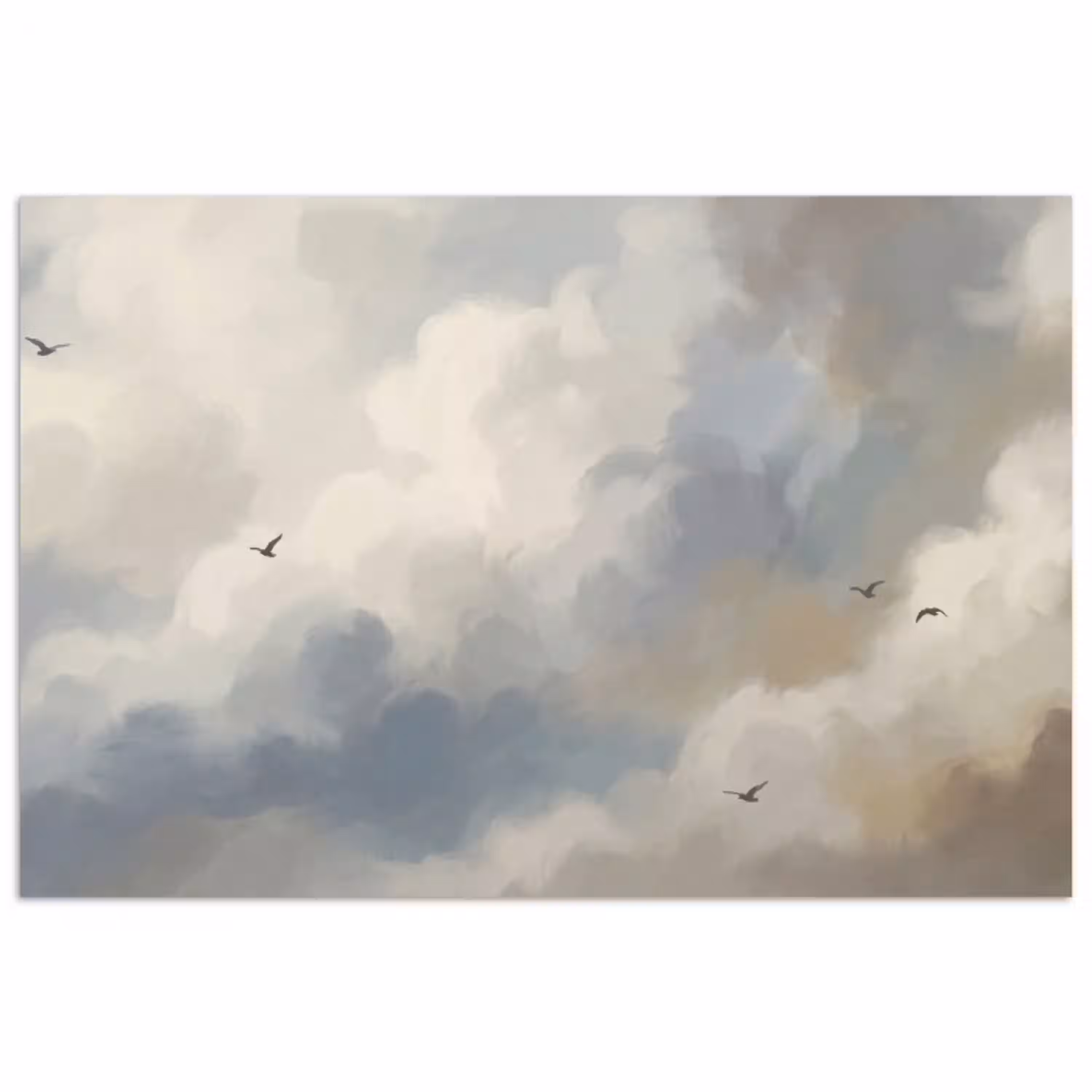Vogel - Wolken - Natuur - Modern - Grijs poster papier klein -3d