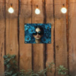 Vrouw - Bloemen - Blauw - Aesthetic - Luxe tuinposter los doek klein -sfeer1