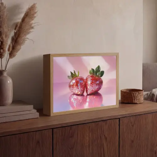Disco - Fruit - Glitter - Strawberry Light Box met batterij (Wandlamp) middel -sfeer2