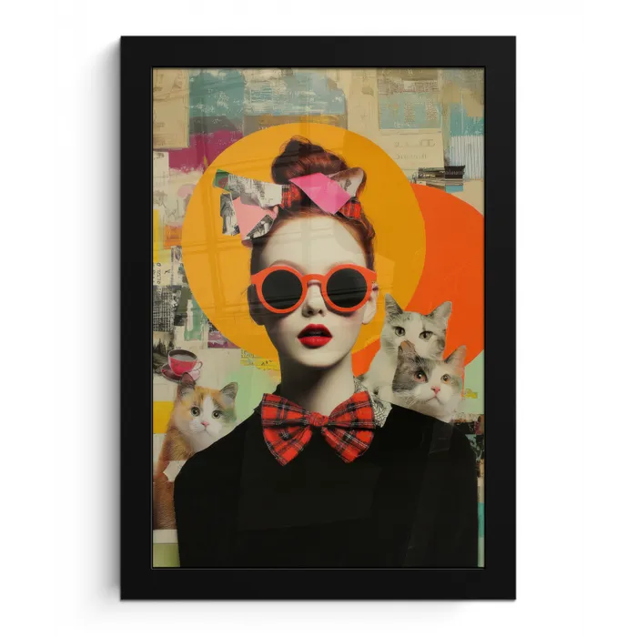 Vrouw - Bril - Strik - Retro fotolijst zwart zonder passe partout klein -3d