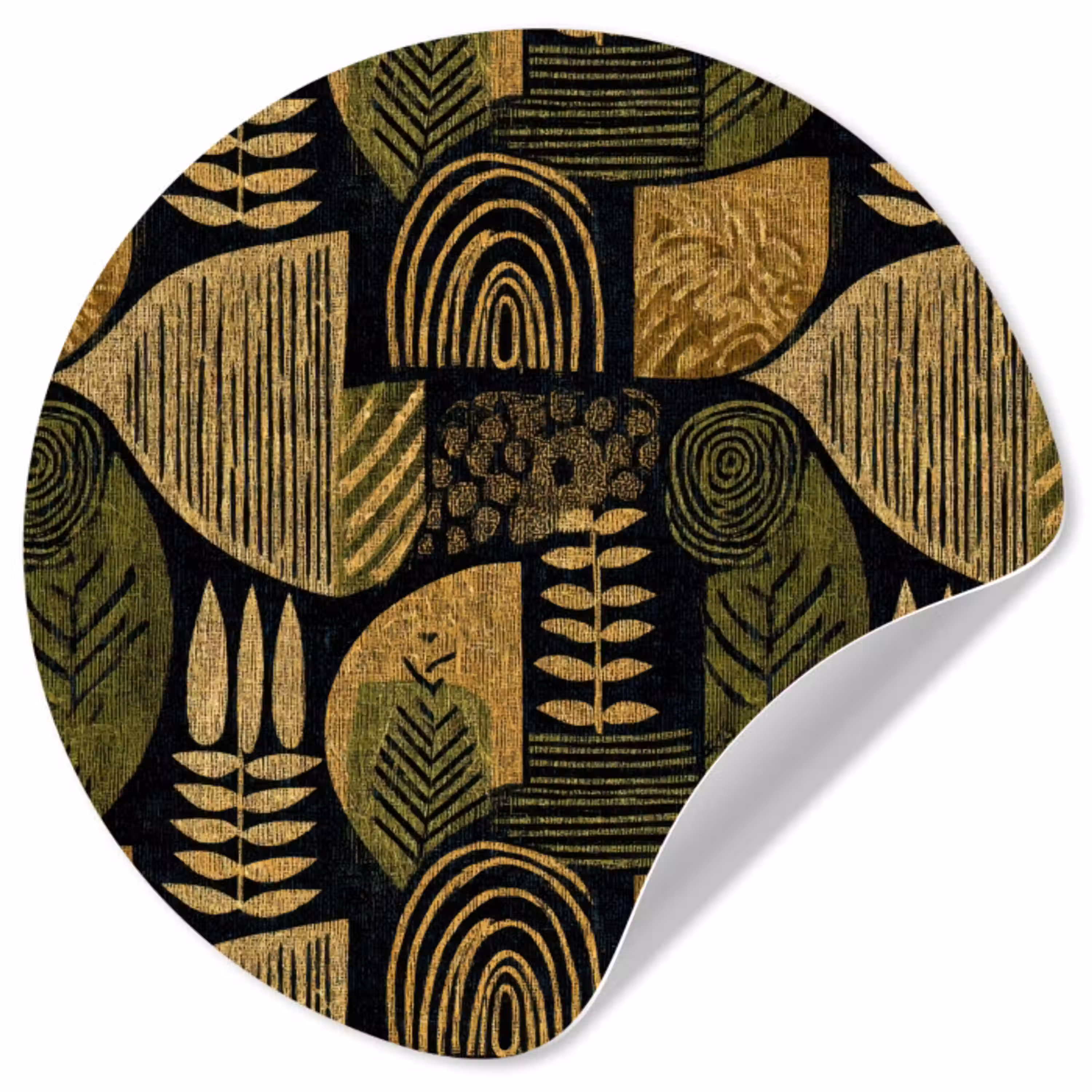 Zwart - Okergeel - Botanisch - Textuur Wandcirkel behangsticker klein 186 -3d