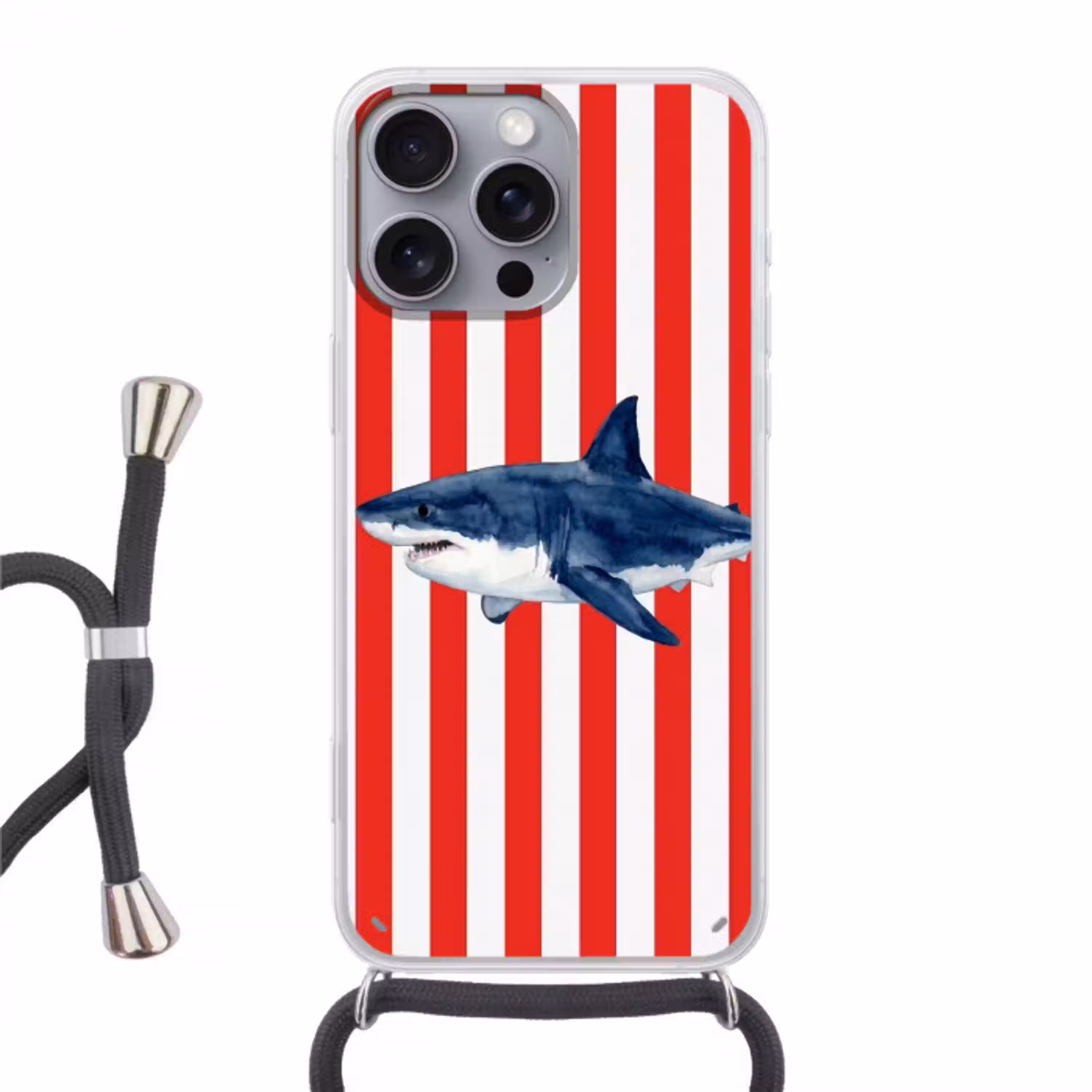 Vis - Haai - Zee - Illustratie - Blauw Hoesje iPhone 16 Pro Max met koord klein -3d