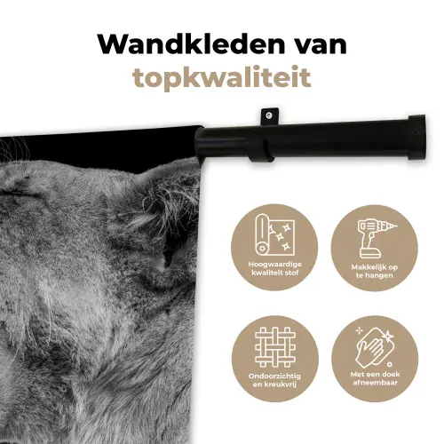 Dieren - Leeuw - Zwart - Wit - Portret Wandkleed katoen klein -sfeer2