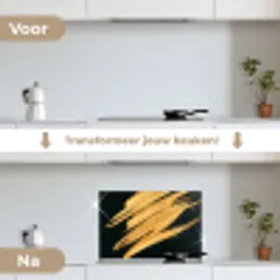 Goud - Verf - Strepen - Luxe - Abstract keuken achterwand spatscherm klein -voor_na_NL