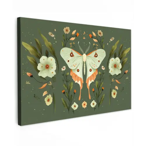 Bloemen - Bladeren - Olijfgroen - Vlinder canvas 2cm klein -z3d