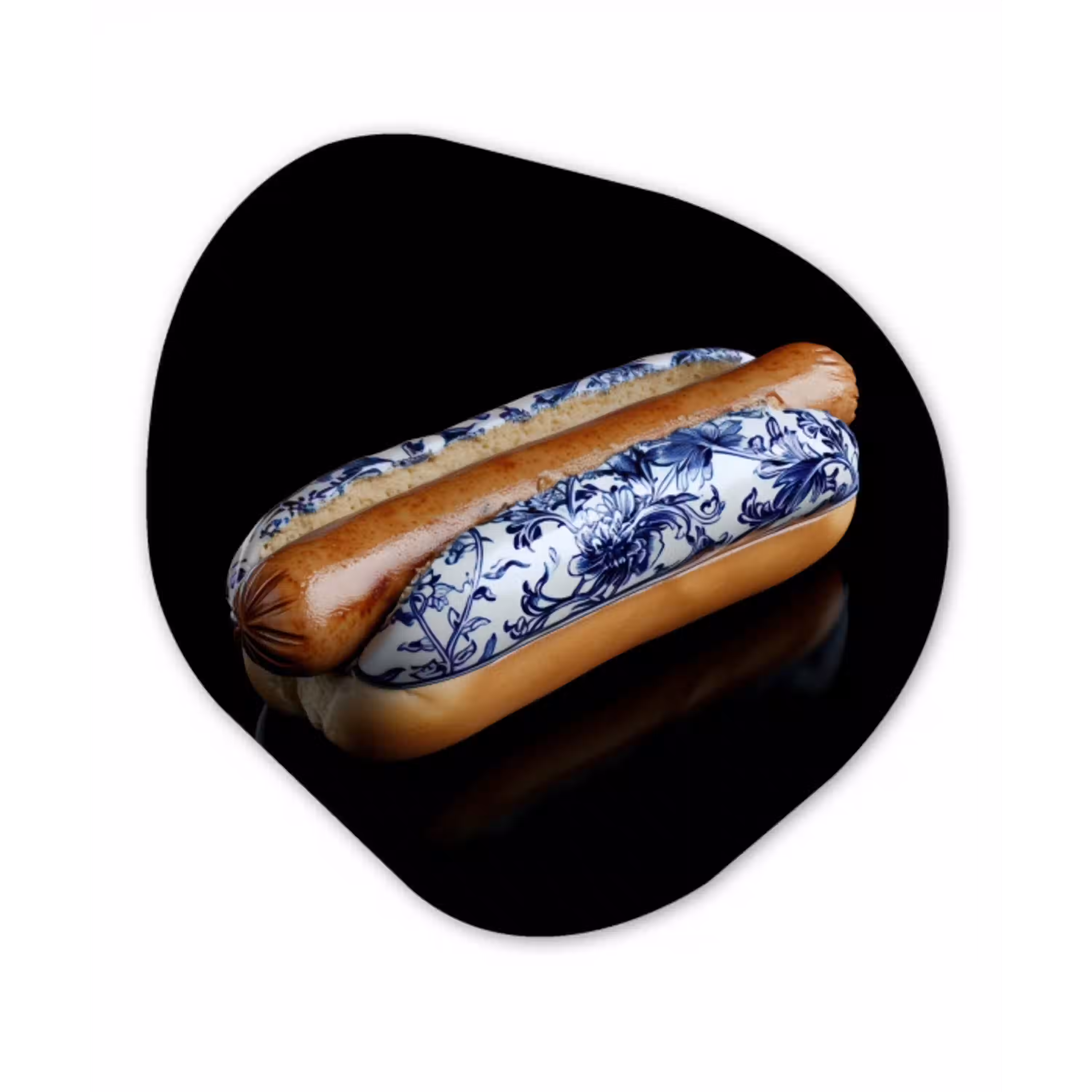 Hotdog - Porselein - Delfts blauw - Eten Wandcirkel Organisch Plexiglas middel -3d