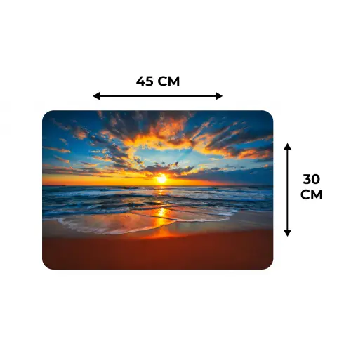 Zee - Zonsondergang - Strand - Wolken - Oranje Placemat vinyl groot -specs