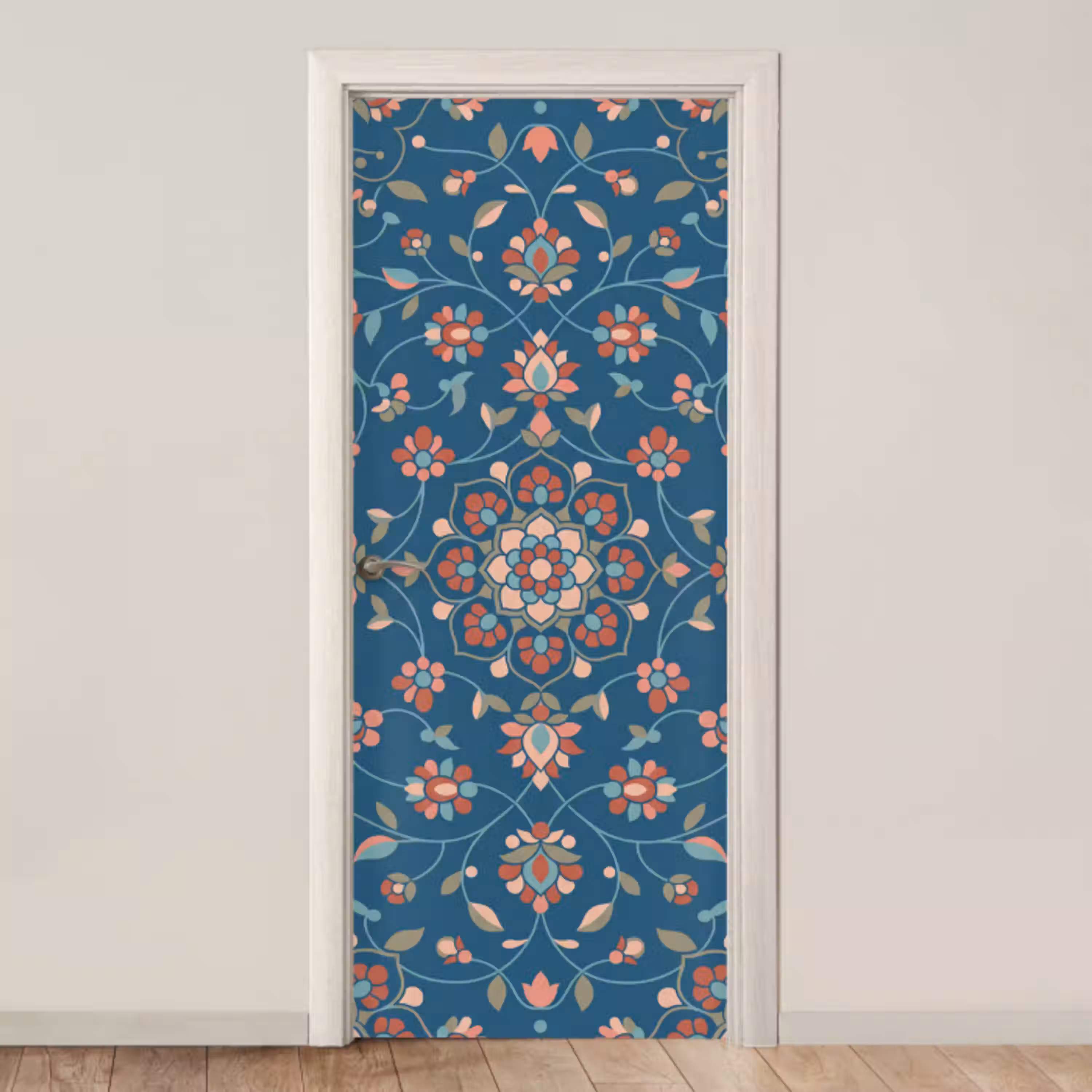 Bloemen - Patroon - Natuur - Ornament - Blauw deurposter klein -3d_beige
