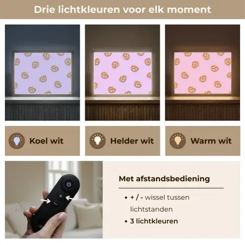 Pretzels - Eten - Paars Light Box met batterij (Wandlamp) middel -USP_lichtkleurNL