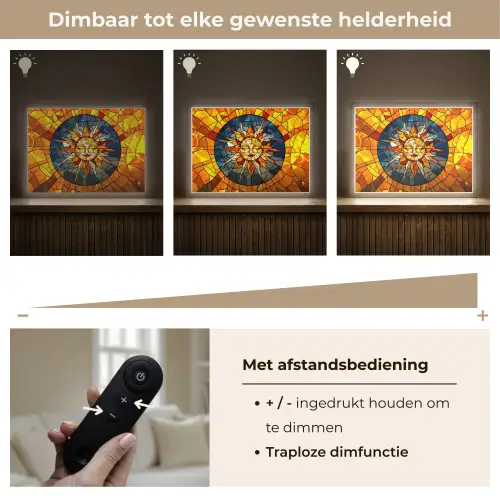 Mozaïek - Zon - Geel - Cirkel Light Box met batterij (Wandlamp) middel -USP_dimbaarNL