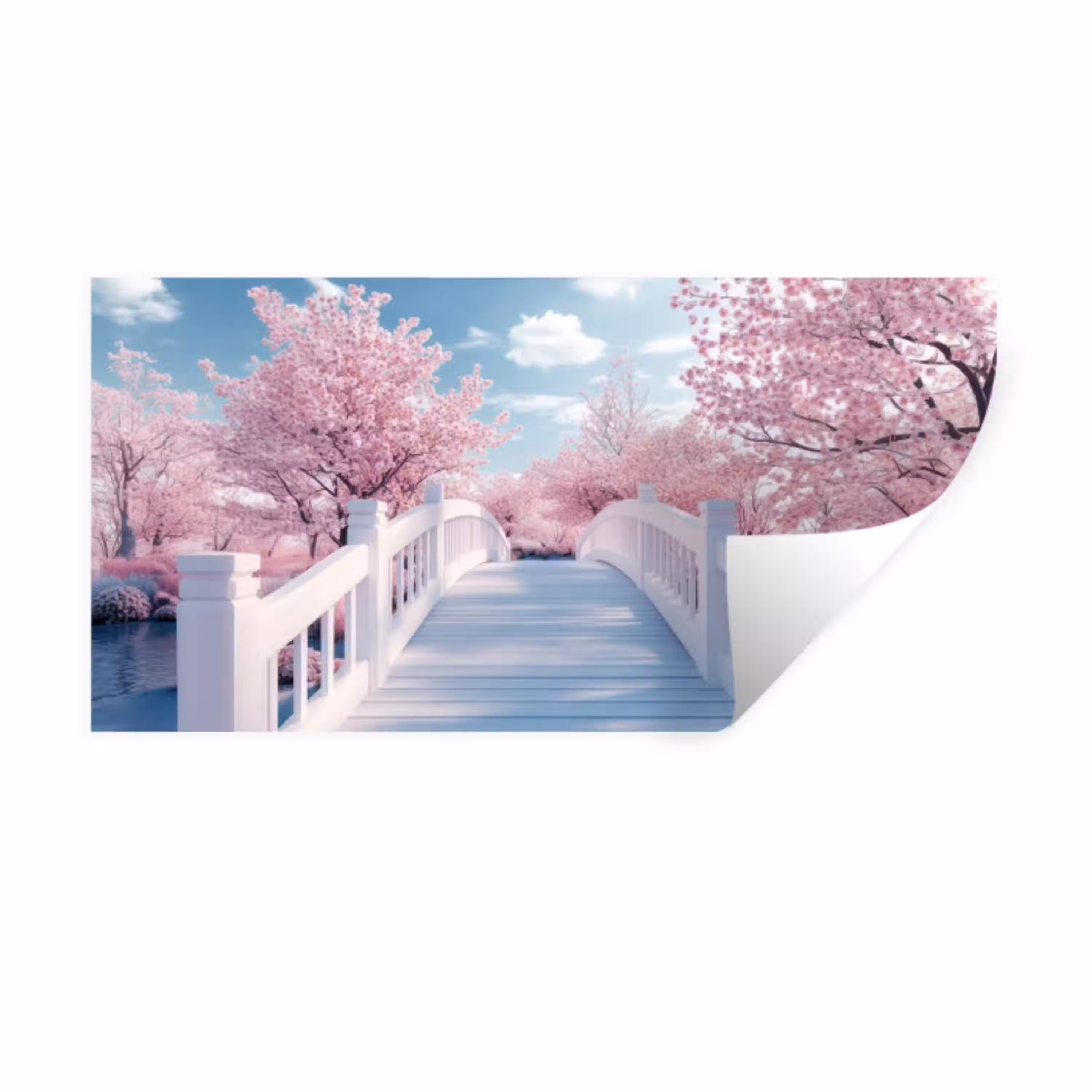 Brug - Kersenbomen - Wit Muursticker klein -3d