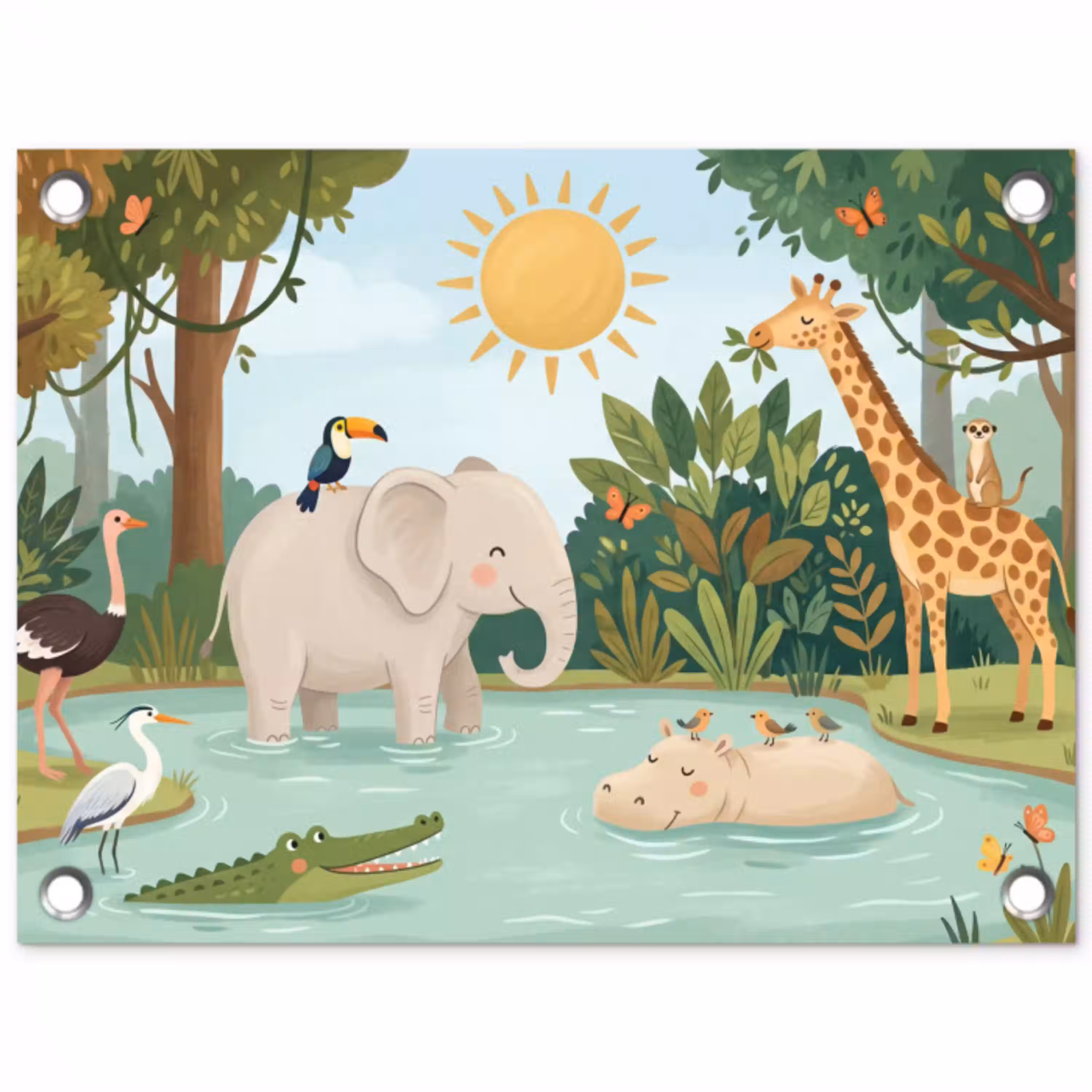 Jungle - Oase - Dieren - Kleurrijk tuinposter los doek klein -3d
