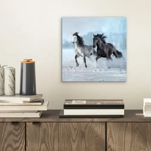 Paarden - Winter - Dieren - Natuur - Sneeuw aluminium wit klein -sfeer1