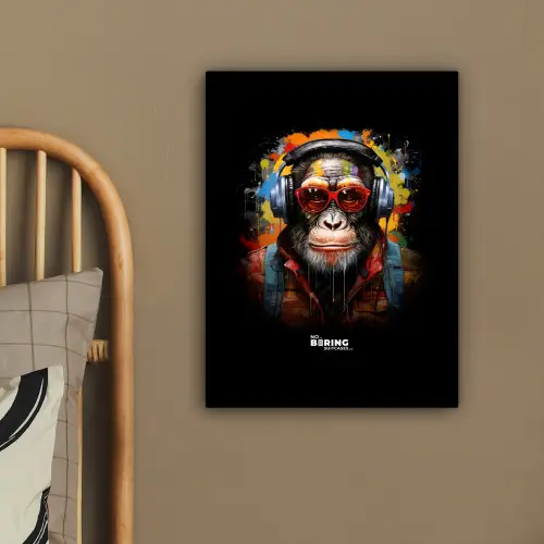 Chimpansee met koptelefoon en graffiti-spray canvas 2cm klein -sfeer3