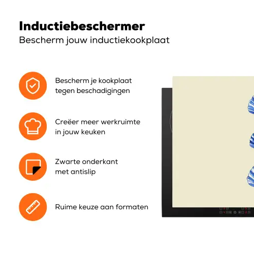 Schelpen - Blauw - Beige Inductie beschermer vinyl 3mm klein -zzzzzzz-td-ups
