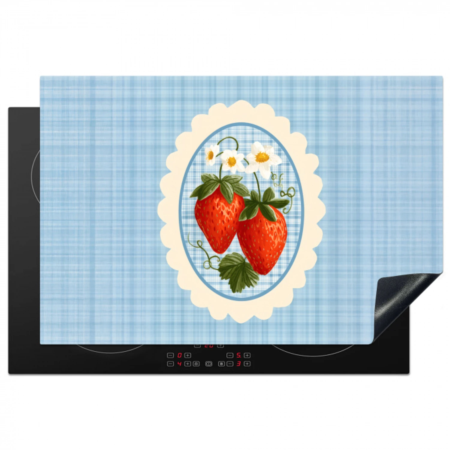 Aardbeien - Lijst - Rood - Geruit Inductie beschermer vinyl 3mm klein -3d