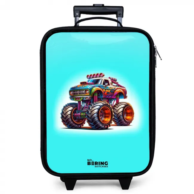 Monstertruck op Lichtblauwe Achtergrond Kinderkoffer - Zwart klein -zzz_website3d