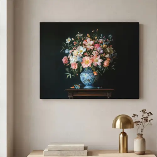 Roze - Bloemen - Vaas - Kleuren Textielframe - compleet frame klein -sfeer2