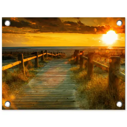 Zon - Strand - Duin - Horizon - Gras - Pad - Oranje tuinposter los doek klein -3d