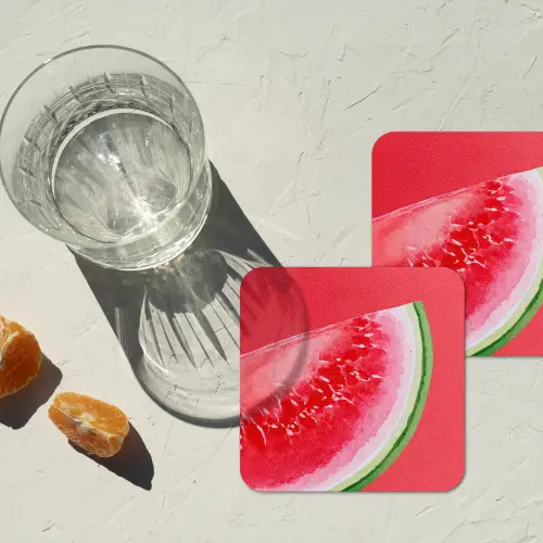 Watermeloen - Rood - Zomers onderzetter kurk middel -sfeer4