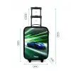 Blauwe raceauto met strepen in groene tunnel Kinderkoffer - Zwart klein -productfoto_formaten