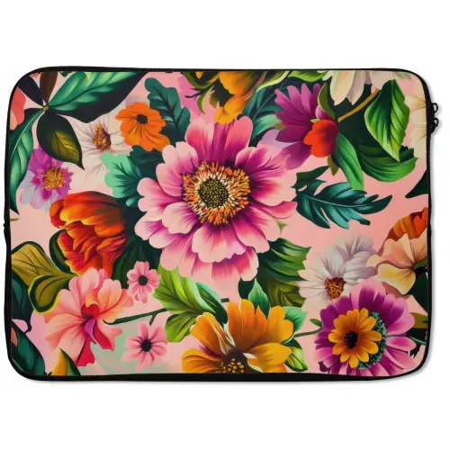 Bloemen - Kleurrijk - Roze laptophoes neopreen klein -zkaufland3dotto