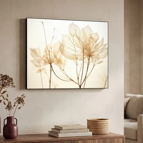 Droogbloemen - Beige - Planten - Wit Textielframe - compleet frame klein -sfeer3