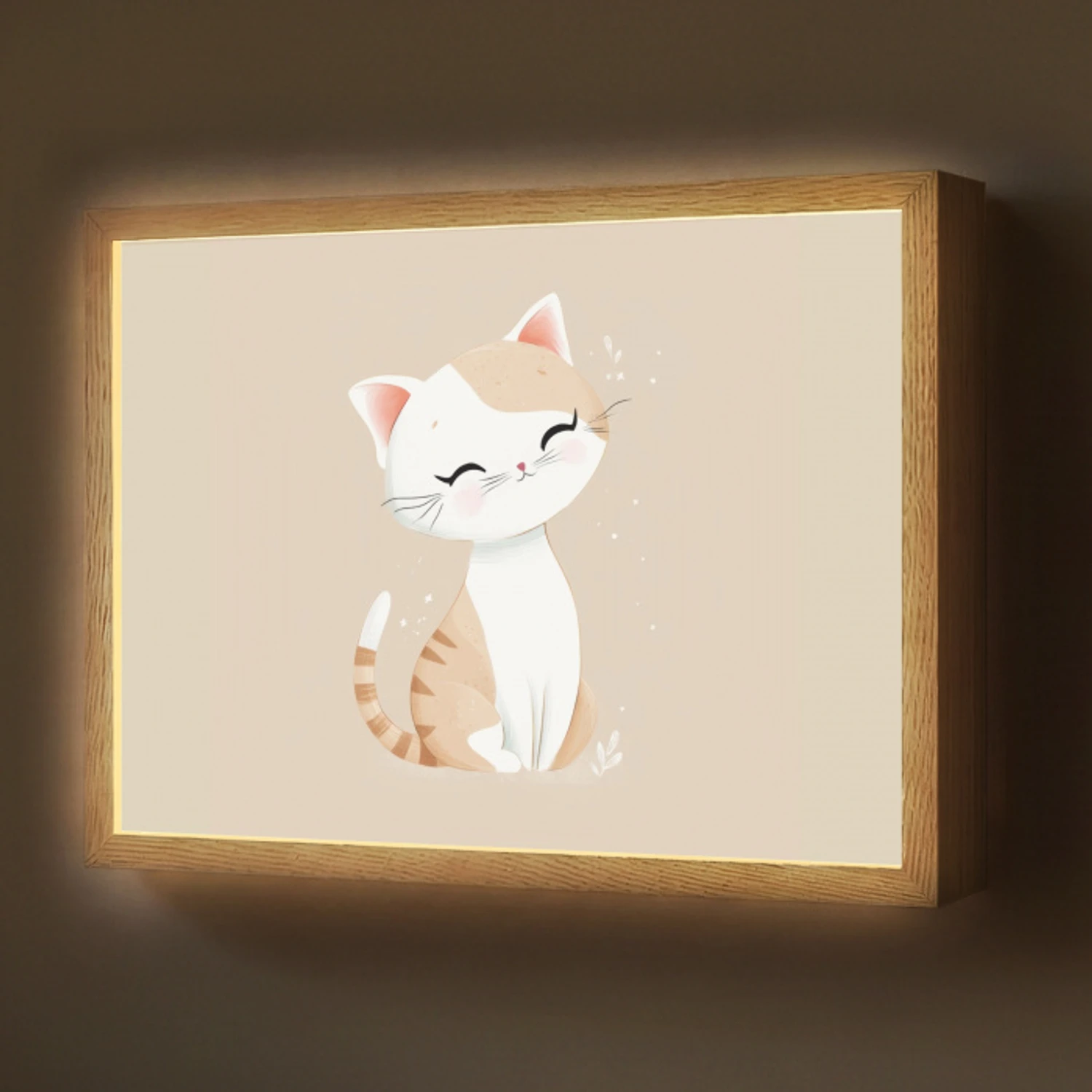 Kat - Kitten - Beige Light Box met batterij (Wandlamp) middel -z3d_website