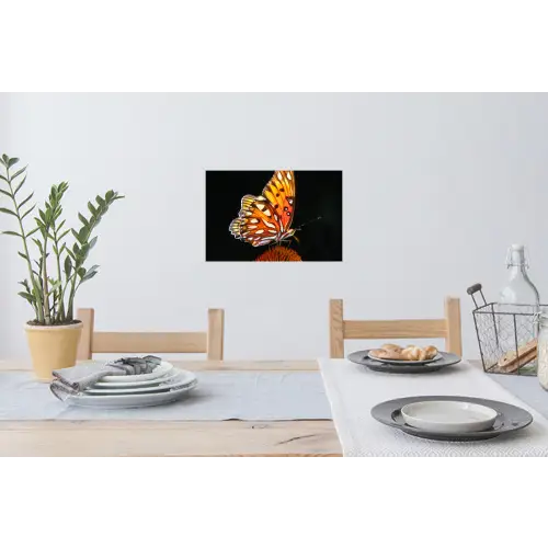 Vlinder - Bloemen - Insect - Portret - Zwart - Oranje Muursticker klein -eettafel