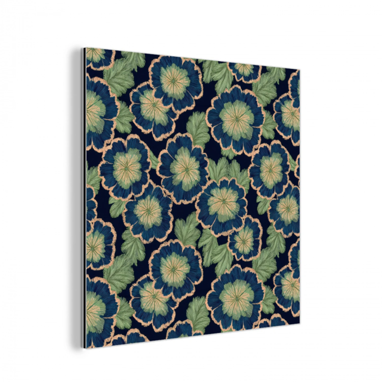 Bloemen - Borduurwerk - Patroon - Blauw - Groen aluminium wit klein 46 -3d