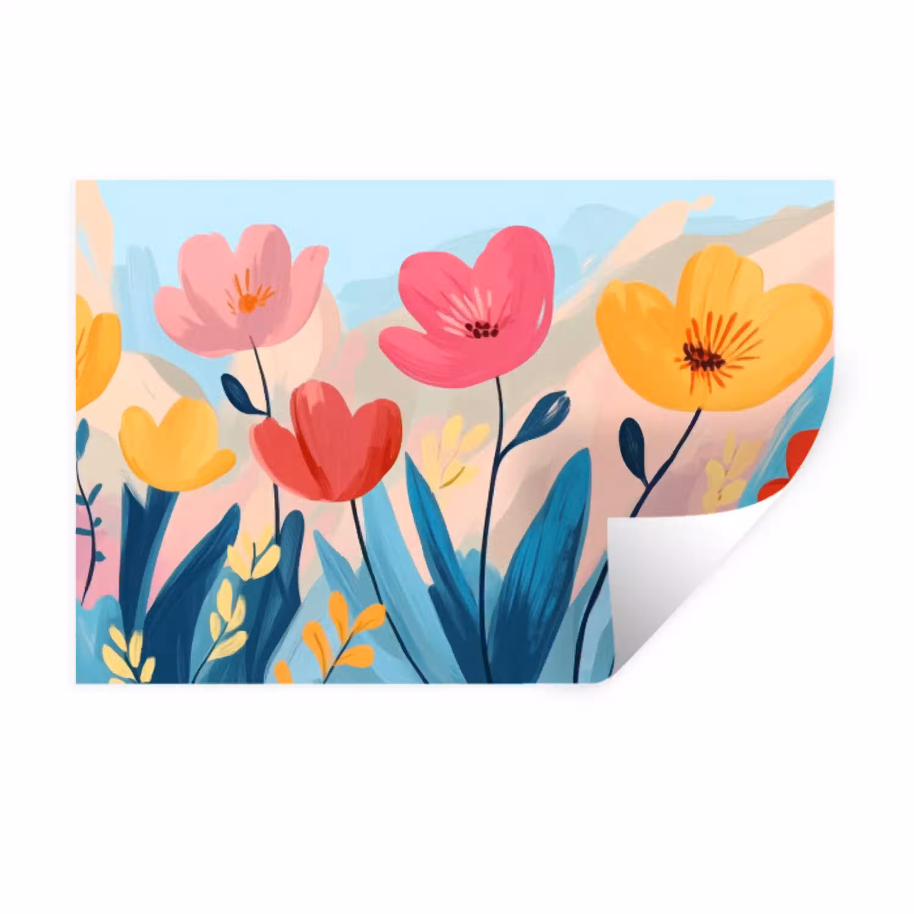 Illustratie - Bloemen - Kleurrijk Muursticker klein -3d
