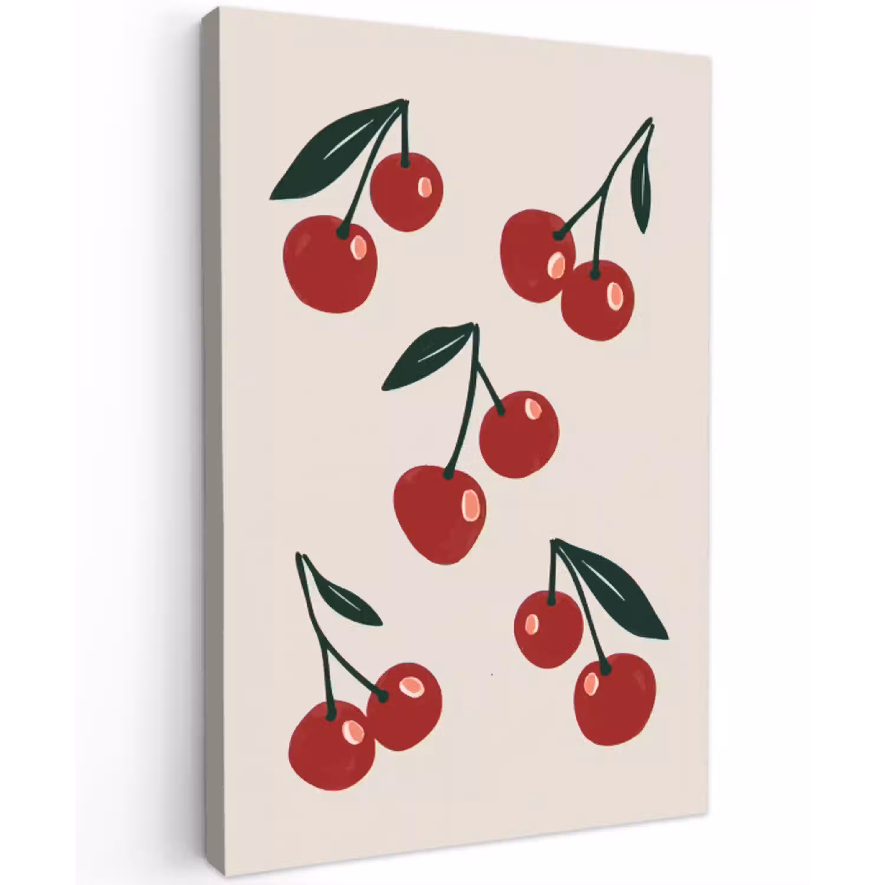 Kersen - Blaadjes - Rood Tuinposter op houten frame 2 cm dik klein -3d