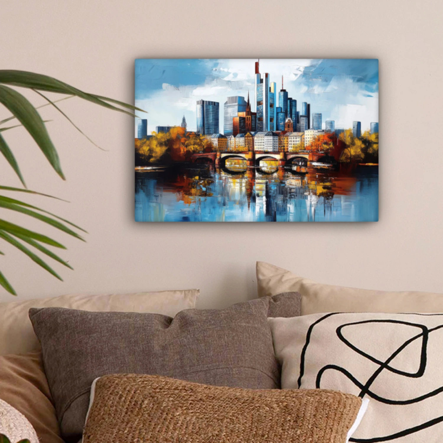 Bomen Frankfurt- Stad - Skyline - Brug canvas 2cm klein -sfeer1