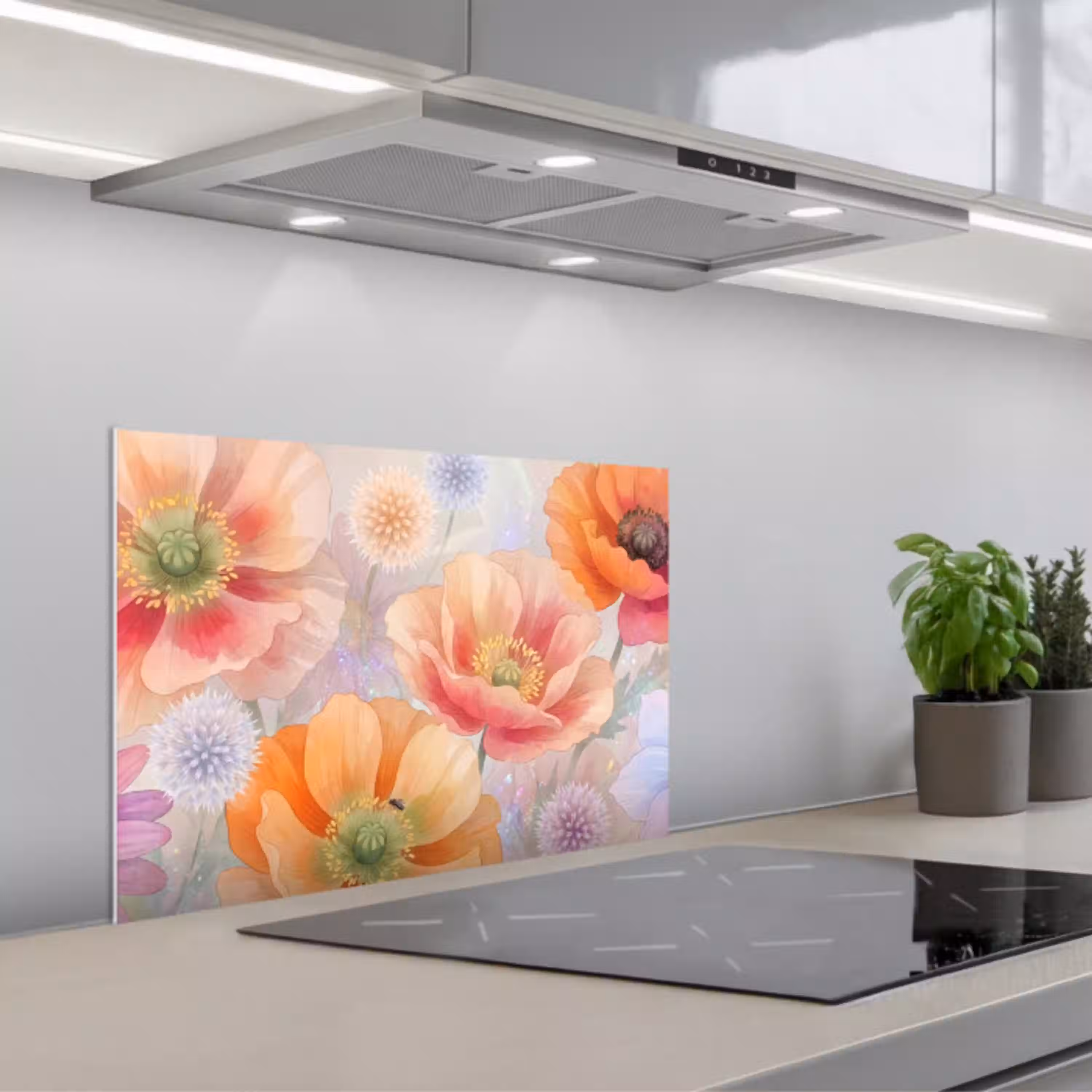 Bloemen - Aquarel - Natuur - Modern - Kleurrijk keuken achterwand spatscherm klein -3d_schuin