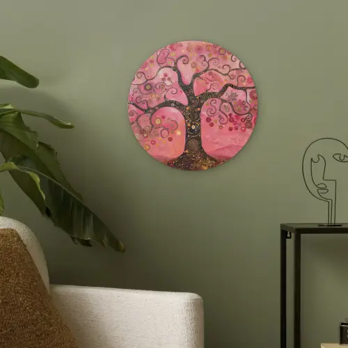 Boom - Levensboom - Roze - Goud Akoestische PET Vilt - Rond klein -sfeer2