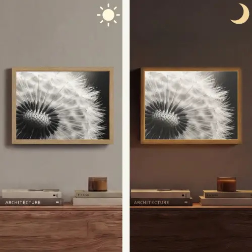 Paardenbloem - Zwart - Wit Light Box met batterij (Wandlamp) middel -sfeer3