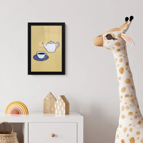 Theepot - Kopje - Beige - Illustratie fotolijst zwart zonder passe partout klein -usfeer4_kinderkamer