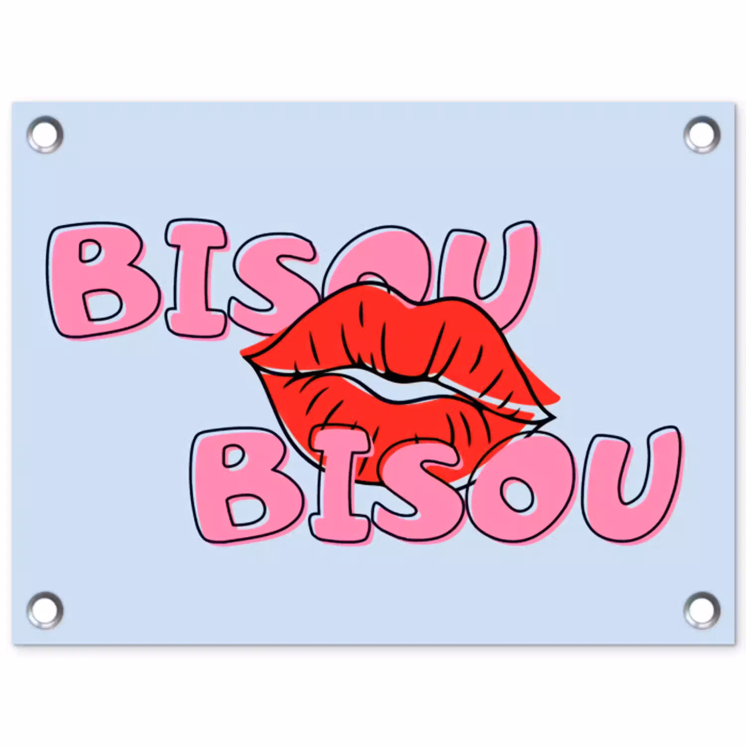 Bisou - Blauw - Roze - Lippen tuinposter los doek klein -3d