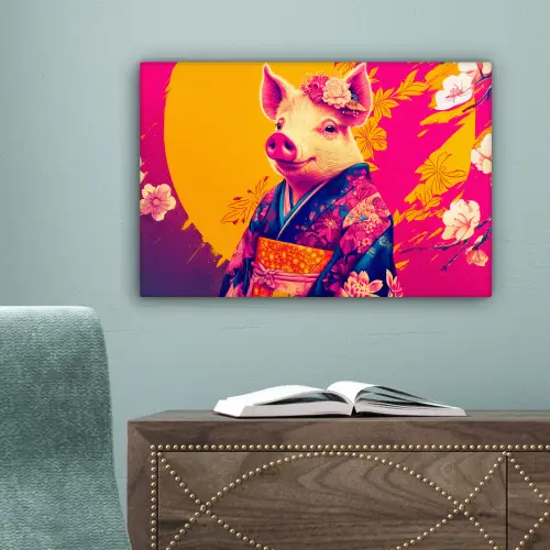 Varken - Bloemkroon - Kimono - Abstract canvas 2cm klein -sfeer4