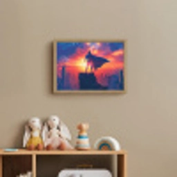 Superheld - Stad - Jongens - Kleurrijk - Zon Light Box met batterij (Wandlamp kind) middel -sfeer2_kind