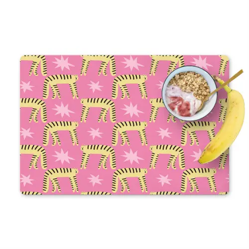 Langbenige -Tijgerkatten - Roze - Sterren Placemat vinyl groot 368 -zzzproduct_Kitchenyeah-website