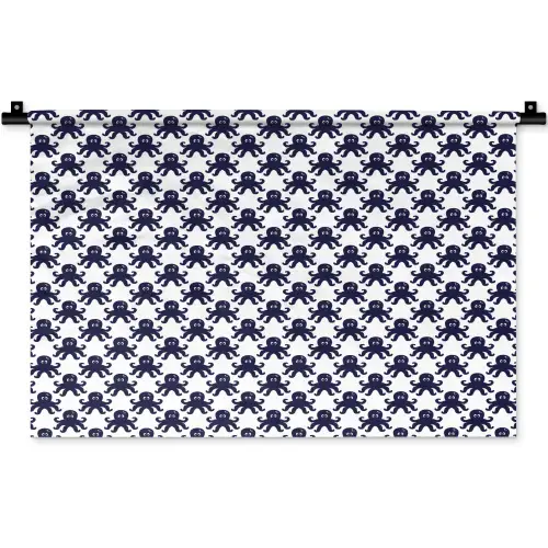 Oceaan - Octo - Blauw - Wit Wandkleed katoen klein 269 -zz3d
